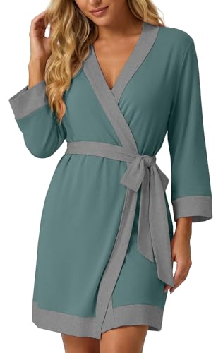 Image of PrinStory Womens Robe Knit Kimono Bathrobe Lightweight Soft Sleepwear Knee Length Lounge Robes