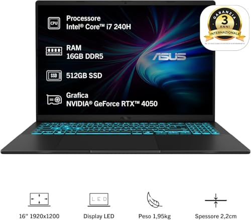 Asus Vivobook V16 V3607VU#B0DPG49L6M, Notebook con Monitor da 16" Anti-glare, 144Hz, Intel Core 7 240H, RAM 16GB, 512GB SSD, NVIDIA® GeForce RTX™ 4050, Win 11 Home, Nero - Notebook - Immagine 1
