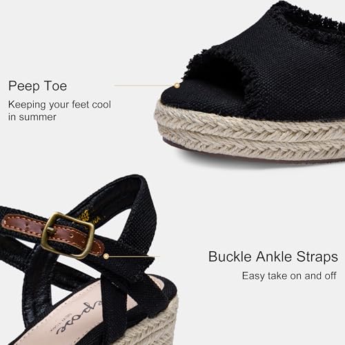 Vepose Women's 880 Wedge Sandals Peep Toe, 3.3" Inch High Heel Platform Espadrilles Sandals with Ankle Buckle4