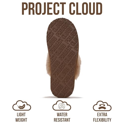 Image of Project Cloud Genuine Leather Slippers for Women with Genuine Fur Lining, Non-Slip Indoor /Outdoor Clog Mule Slippers, Memory Foam Insole