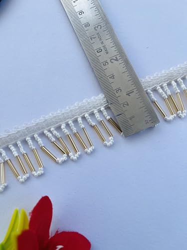 Bordure en dentelle dorée avec pompons de 3 cm de large pour robe, sari et artisanat - 6