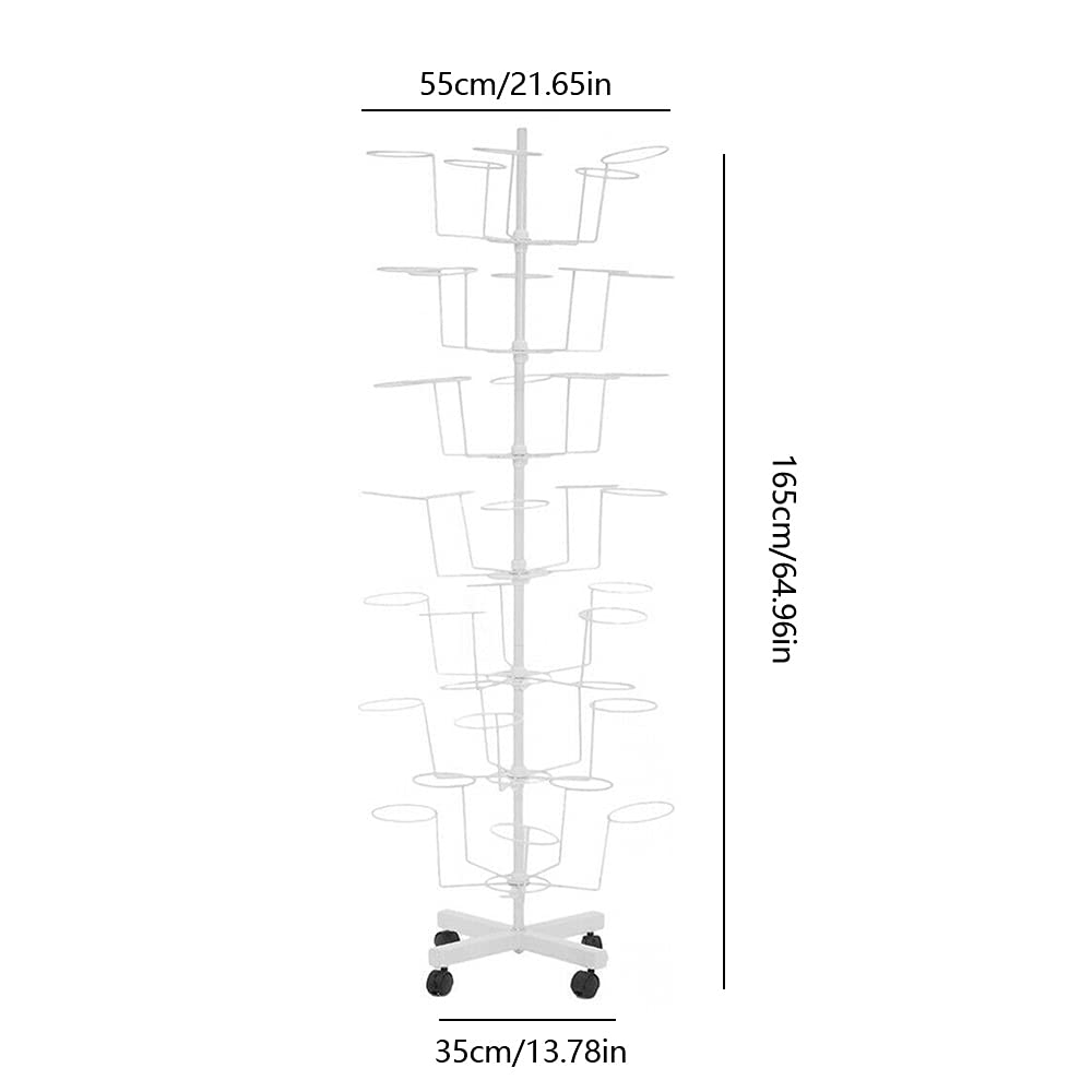 Hat Rotating Display Rack Stand, 7 Tiers 35 Hats Caps Holders, Adjustable Metal Stand Hanger Rack Hat Organizer Space Saver Garage Retail Store Storage for Men's Women's Baseball Cowboy Hats (white)