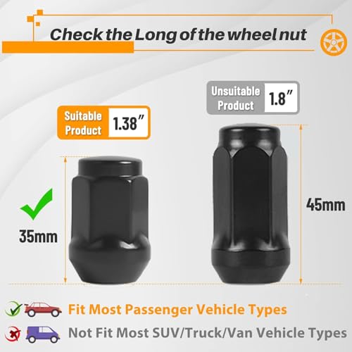 Image of MIKKUPPA 24PCS M14x1.5 Lug Nuts - Black 1.4 inch 35mm Length, 0.87 inch (22mm) Wide Short Style Tire Nuts, Replacement for 1995-1999 Chevy Silverado 1500 Aftermarket Wheel