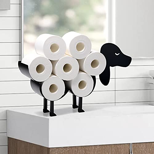 Sheep Toilet Paper Holder Black Metal Bathroom Tissue Storage Wall Mounted Free Standing Shelf 8 Rolls Jumbo Novelty Waterproof Iron Wipes Shelves Floor Stand（Dog） #TOP5