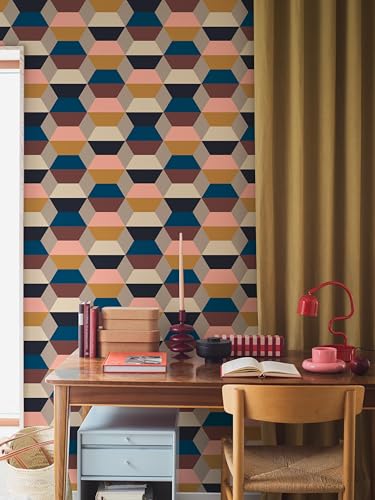 Papier peint graphique taupe Borastapeter à motif hexagone géométrique 0.53m