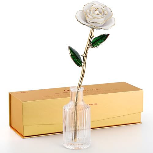 Image of 24K Gold Dipped Preserved Real Rose, Deluxe Keepsake, White