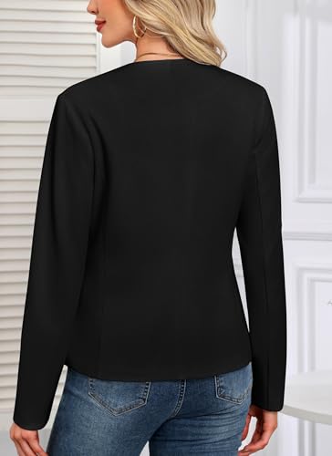 AGSEEM Full Lining Blazers for Women Open Front Long Sleeve Work Office Suit Jackets Blazer with Pockets3