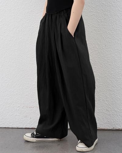 Image of Rolanko Girls Wide Leg Pants Flowy Palazzo Pants for Girls Kids Linen Trousers Loose Fit Casual Beach Travel 6-15Y