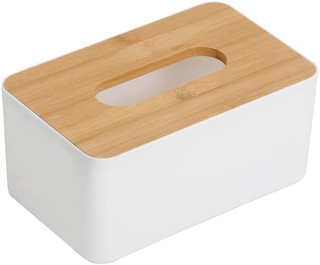 ZILANTA Rectangular Shape Wooden Cover Plastic Tissue Box Holder | Paper Napkin Holder Case | Tissue Holder Dispenser Organizer for Car Decor Home Room Hotel (Pack of 1)