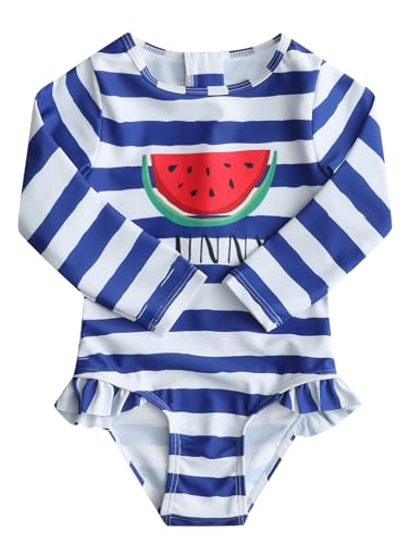 Image of Aisyee Baby Girls One Piece Swimsuits Long Sleeve Rash Guard Swimshirts