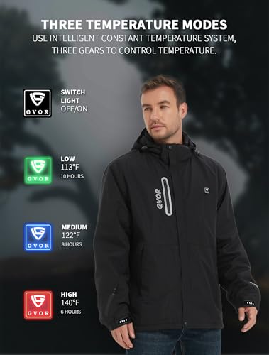 Heated Jacket for Men with 12V Battery Pack and Detachable Hood Outdoor Electric Soft Shell Heating Coat2