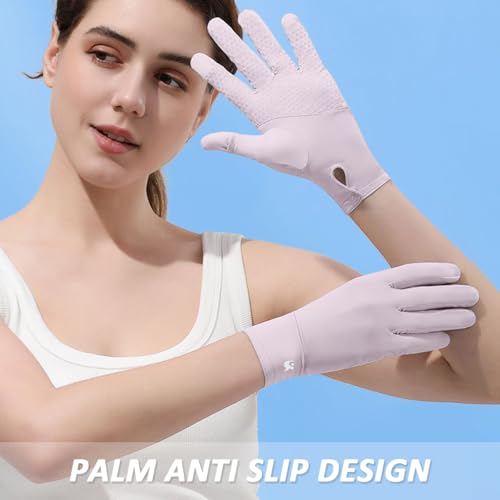 Image of PALAY Sun Protection Gloves for Women - Non-Slip Touch Screen, Breathable Ice Silk Cooling, Summer Outdoor Full Finger With Snap Button Closure for Cycling, Driving, Fishing
