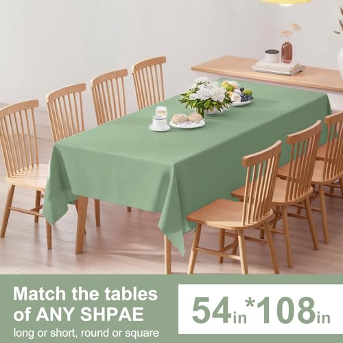 Image of Oigco Sage Green Tablecloth - 3 Pack 54 inch x 108 inch Rectangle Disposable Sage Green Table Cloth, Waterproof Plastic Table Cover for Party, Wedding, Holiday & Gathering Use