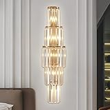 DUNFIZZ 29.5 inch Modern Wall Sconce Contemporary Crystal Wall Sconce 5-Light Gold Bathroom Light Fixtures for Bedroom Hallway Living Room