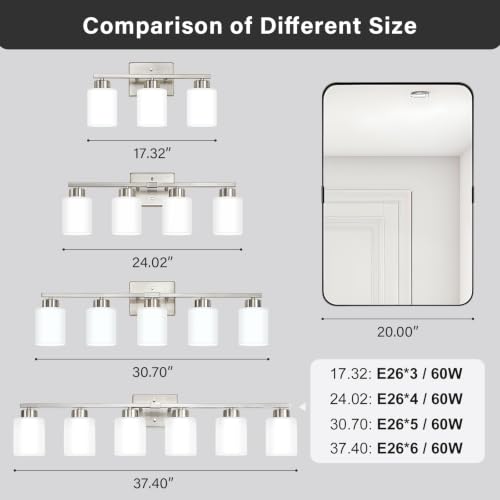 Image of FonmYim Brushed Nickel Bathroom Light Fixtures, 6-Light Modern Vanity Light Over Mirror, Wall Sconces with Milky White Frosted Glass Shades, E26 Socket (Bulbs Not Included)