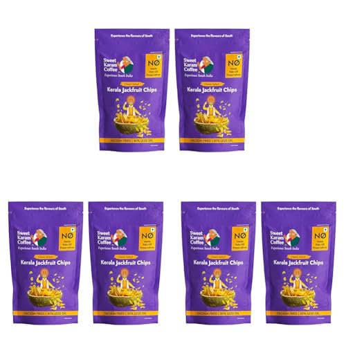 Image of Sweet Karam Coffee Kerala Jackfruit Chips - Pack of 6 (50 g each) | Classic Salted Chakka Chips | No Palm Oil or Preservatives | Crunchy Vacuum Fried Snack | Traditional Homemade Recipe