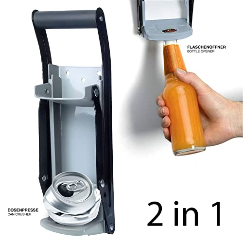 Dosenpresse Can Crusher & integrierter Flaschenöffner; Bierdosenpresse mit Hebelarm; Recycling Werkzeug zur Wandmontage