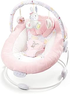 LADIDA Soft and Padded Baby Bouncer with Soothing Music and Vibration, Pretty Pink Rabbit Theme, Suitable for Newborns 076