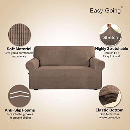 Image of Easy-Going Stretch Oversized Sofa Slipcover 1-Piece Sofa Cover Furniture Protector Couch Soft with Elastic Bottom for Kids, Polyester Spandex Jacquard Fabric Small Checks Camel