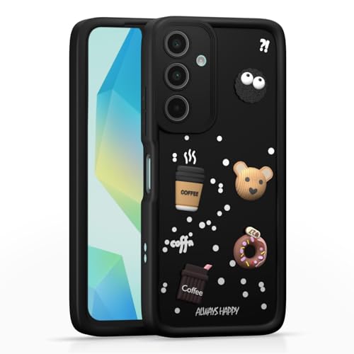 Image of Bintage Cute Fun Taddy| 3D Ball Bear| Donut| Coffee Rubber Case Camera Protection Back Cover Compatible for Samsung Galaxy A16 5G - Black