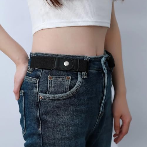 2pcs/set Casual Adjustable No Buckle Canvas Women Men Pants Buckle Elastic Belt Stretch Belt Waist Belt(black)4