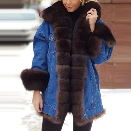 SACFOF Women Faux Fur Coat Denim Winter Thicken Warm Jacket Casual Plus Size Outdoor Overcoat Parka2