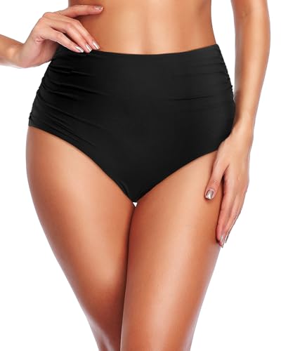 Holipick Women High Waisted Bikini Bottom Full Coverage Bathing Suits Bottoms Mid Waist Tummy Control Swim Bottom