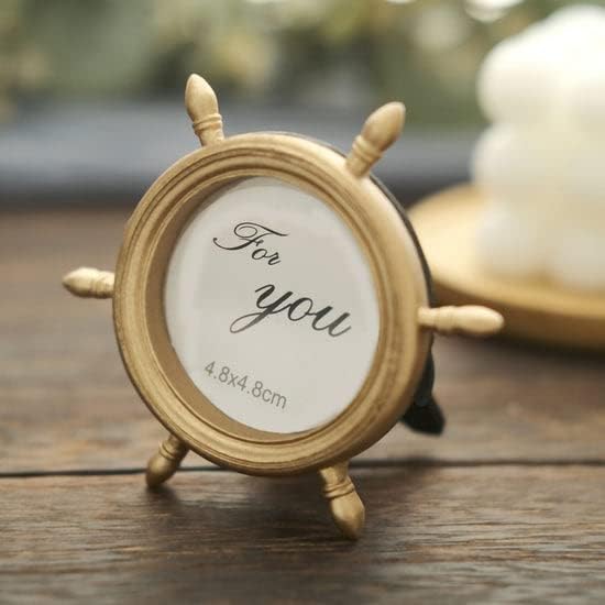 Miniatura 9 de TABLECLOTHSFACTORY - Paquete de 4 unidades  Rueda de barco de resina dorada de 3.5 pulgadas, marco de fotos redondo, recuerdos de fiesta, recuerdos