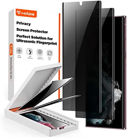 MOHAVE Privacy Screen Protector [Auto Alignment] Designed for Samsung Galaxy S22 Ultra 6.8″[Ultrasonic Fingerprint Support] – Sensor Protection / 2 Pack, Anti Spy Private Film, Case Friendly, 3D Curved, Crystal Clear, Total Protection