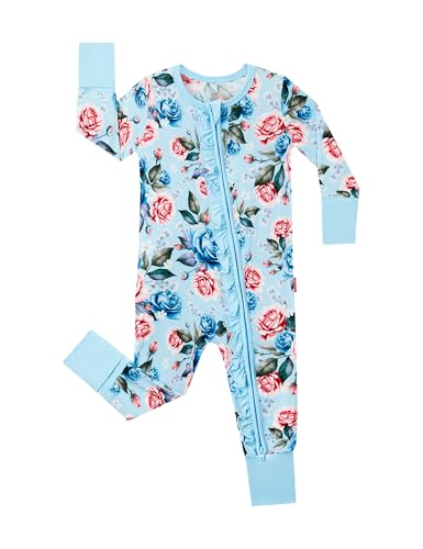 Image of EASWEET Bamboo Viscose Baby Girl Footless Pajamas Ruffled Baby Sleepers with 2 Way Zipper
