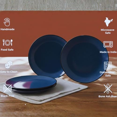Image of Freakway Elegant Ceramic Round Quarter Plate Set, Midnight Blue, 7.5 Inch, Glossy Finish, Set of 4, Ideal for Parties and Daily Meals