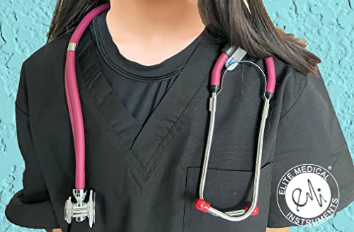 Image of EMI Burgundy Sprague Rappaport Stethoscope and Black Aneroid Sphygmomanometer Manual Blood Pressure Set Kit M#340 - Perfect for Nurses and Medical Professionals