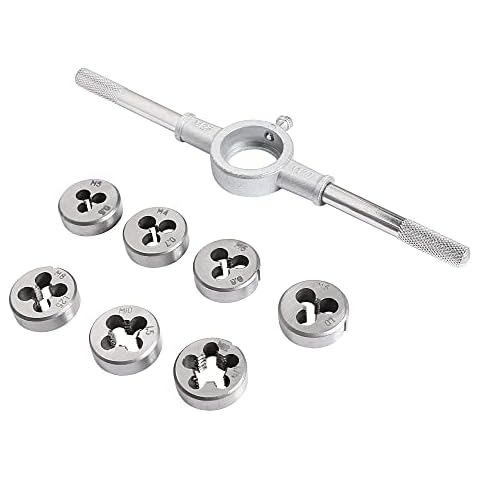 sourcing map 8Stk. Rund Schraubenschlüsselsatz Werkzeughalter 25mm (1") + Schneideisen M3 x 0.5 M4 x 0.7 M5 x 0.8 M6 x 1.0 M8 x 1.25 M10 x 1.5 M12 x 1.75 Cover