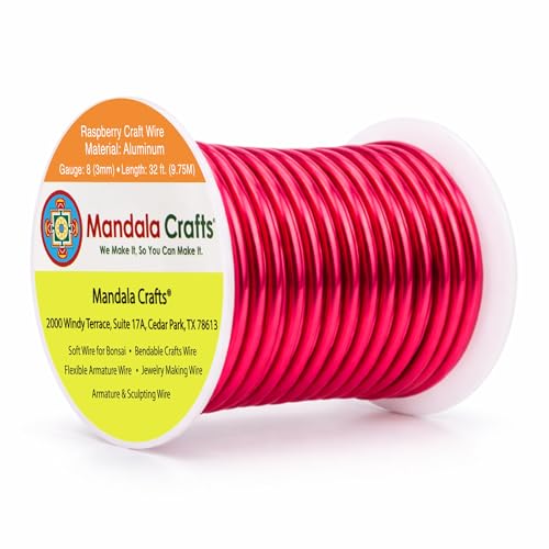 Image of Mandala Crafts 8 Gauge Raspberry Anodized Aluminum Craft Wire, 32 FT | Colored, Flexible, Bendable, for Bonsai, Armature, Sculpting, Wire Wrapping, Jewelry Making, Weather & Tarnish Resistant