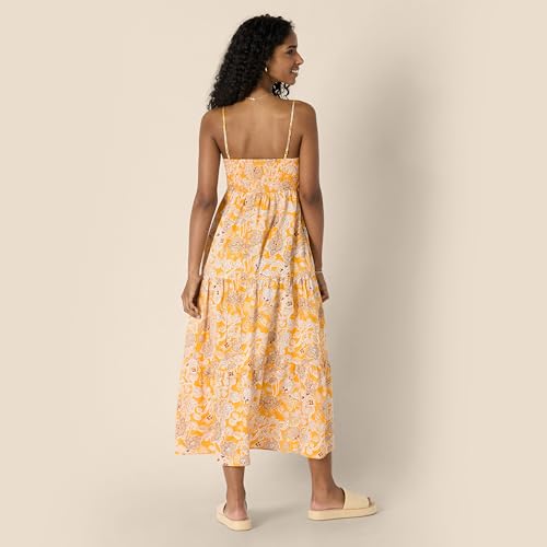 Image of Amazon Essentials Women's Fit and Flare Empire Waist Sweetheart Neck Cotton Sateen Tiered Maxi Dress