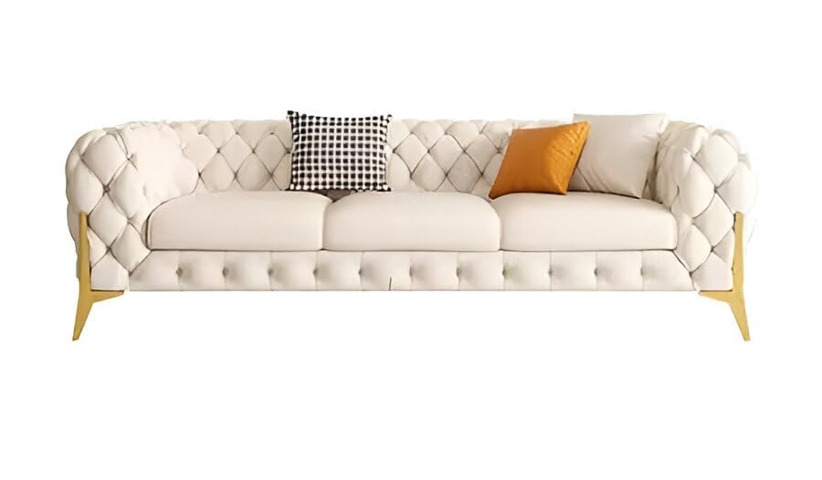 Image of Chesterfield Velvet Upholstery 3-Seater with Armchair and Footrest, Design in 3+1+Footrest Sofa for Living Room, Bedroom, Hallways (Beige)