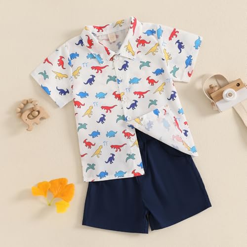 Image of Owl's-Yard Baby Boy Easter Outfits Rabbit Carrot Short Sleeve Button Down Shirts and Solid Color Shorts 2 Pcs Summer Set