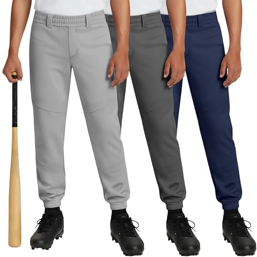 Halfchet 3 Pack Boys Baseball Pants Youth Softball Pants with Pockets Kids Fast Pitch Ball Practice Trousers 4T-14 Years(5-6 Years Navy Blue Dark Gray Light Gray)