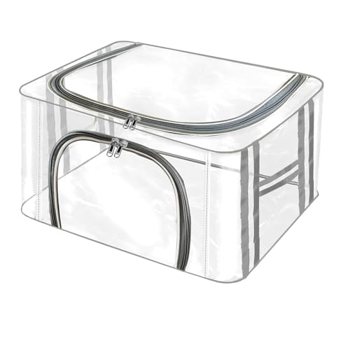 Image of Trendifly transparent clothes organiser Bag | wardrobe bedroom storage organizer box | Moisture Dust proof | 2 side Opening with zipper Undergarments Jeans Blankets Shirts Saree (42 * 32 * 28) (1)