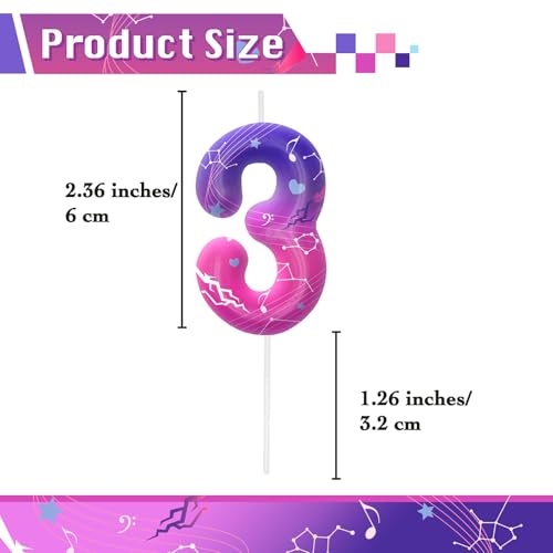 Image of Pink Purple Number 3 Birthday Candles, Cartoon Themed Cupcake Toppers for Boys Girls Cake Decorations, Cake Toppers, Birthday Decorations Party Supplies, Number Candles for Party Decor