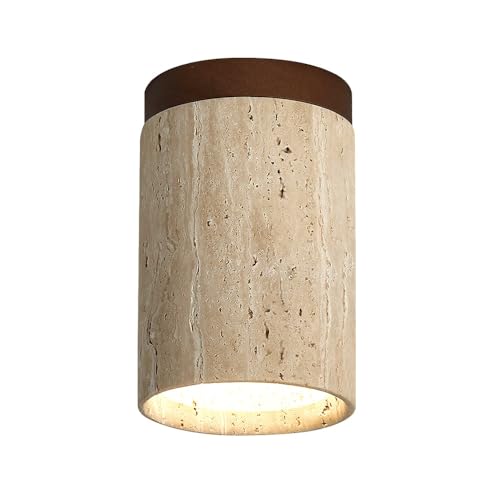 Modern Minimalist Travertine Semi F Mount Ceiling Light – Wood