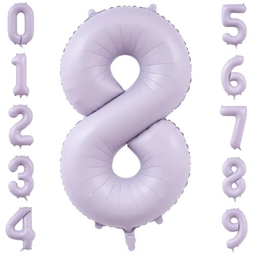 Image of Pastel Purple 8 Number Balloons,40 Inch Light Purple 8 Balloons Large Helium Foil Mylar Purple Number 8 Balloon for Birthday Party Anniversary Decorations