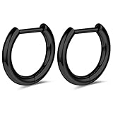 BodyAce F136 - Pendientes de aro de titanio de 18 g, pequeños aros con bisagras, aretes para cartílago, tragus, joyería de oro negro para oreja, nariz, tabique, Titanio