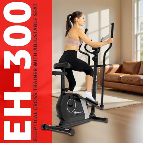 Image of PowerMax Fitness EH-300 Elliptical Cross Trainer for Home Use | 110KG Max User | 6KG Flywheel | 14-Level Magnetic Resistance | Adjustable Seat, LCD Display | Quiet Belt Drive for Full Body Pro Workout