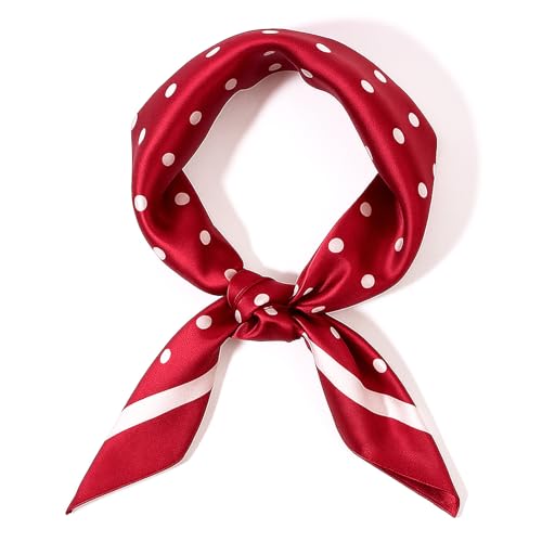 Psyqtsuary Chiffon Scarf Square Red Neck Scarf Red Polka Dot Bandana Square Handkerchief 1950s Vintage Bow Headband Head Scarves Bandana Headband Satin Scarves for Women and Girls (27.5 27.5 in)