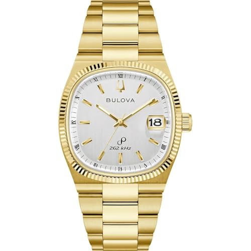 Questo orologio di alta qualità ha un acciaio inossidabile dorato (lunghezza 19 cm e larghezza 23 mm) con una fibbia deployante