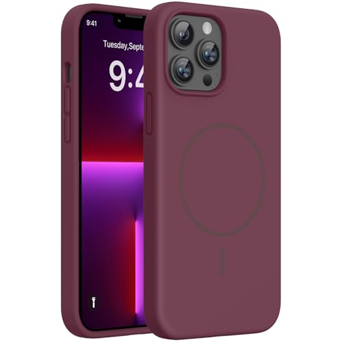 Image of Miracase Magnetic for iPhone 13 Pro Max Case, [Soft Anti-Scratch Microfiber Lining], Compatible with MagSafe, Liquid Silicone Shockproof Drop Protection Phone Case for 13 Pro Max, Wine Red