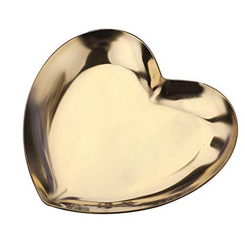 Bandeja de almacenamiento, forma de corazón Bandejas de metal para servir | Bandejas Organizador De Frutas Joyas | Para el collar del anillo, perfume de maquillaje de toallas de mano(Oro)