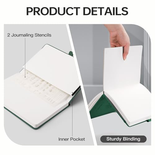 Image of EMSHOI Blank Journal Notebook, 192 Pages, A5 Size (5.7'' x 8.3'') | Leather Hardcover, 100 GSM Thick Paper, Unlined, Plain, for Sketching, Drawing, Painting, Sun Debossed (Dark green)