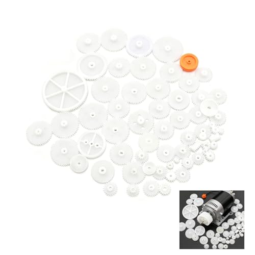 Pevlkawr Conjunto De Engranajes De Plástico Kits 64 Tipos Juego De Engranajes De Corona Kit De Engranajes De Gusanos De Correa para Robot Coche Motor De Juguete DIY,Blanco